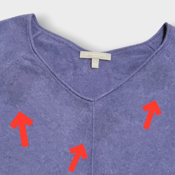 Neiman Marcus Womens Cashmere Sweater Periwinkle Blue Sz Lg *FLAWED* - Picture 13 of 14